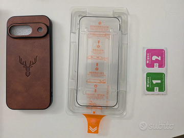Cover pelle  per Google  pixel. 9.+Vetro Temperato