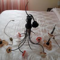 Lampadario ferro e vetro soffiato