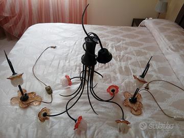 Lampadario ferro e vetro soffiato