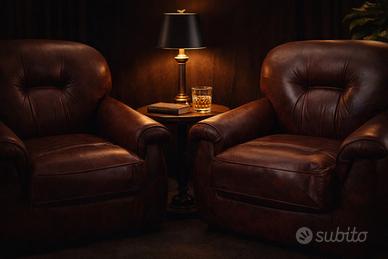 Coppia poltrone vintage in Vera Pelle Marrone