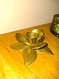Portacandela vintage Ottone a fiore 