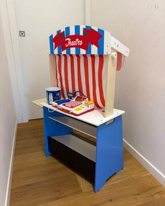 Teatrino negozio bambini in legno con cassa