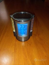 PORTAPENNE DA SCRIVANIA CON LUCE E OROLOGIO QUARTZ