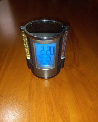 PORTAPENNE DA SCRIVANIA CON LUCE E OROLOGIO QUARTZ