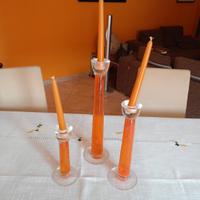 Tris di candelabri in vetro con bolle all' Interno