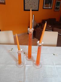 Tris di candelabri in vetro con bolle all' Interno