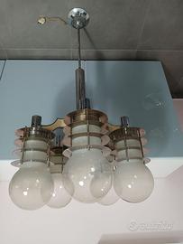 Lampadario Design anni 70 Vetro Opalino Metallo