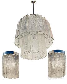 lampadario e 2 applique tubi in vetro anni 60
