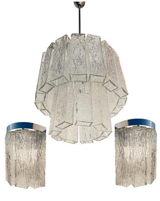 lampadario e 2 applique tubi in vetro anni 60