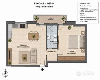 Bilocale di 70 mq con balcone a Desio - Libero