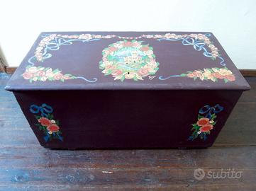 Cassapanca Marrone Decorata a Mano