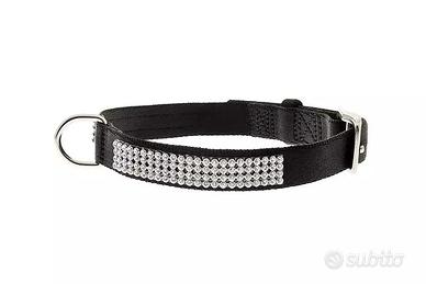 Collare in nylon e strass per cani con fibia Nero