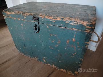 Cassa baule militare verde manici corda vintage
