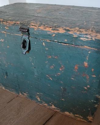 Cassa baule militare verde manici corda vintage