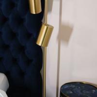 Piantana in metallo dorato e marmo bianco, h 156