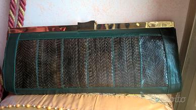 Preziosa Pochette in vera pelle pitone verde