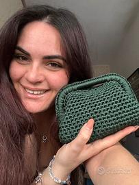 Borsa clutch verde scuro uncinetto cotone