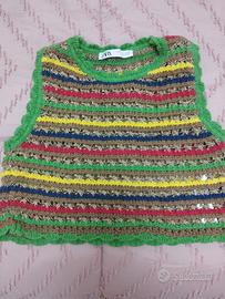 Top ZARA crochet a righe multicolor 🌈 – Tg. S