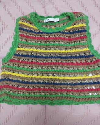 Top ZARA crochet a righe multicolor 🌈 – Tg. S