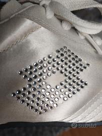 Scarpe Lotto bianche in raso e Swarovski.Rarissime