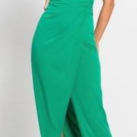 Abito da sera lungo verde con strass