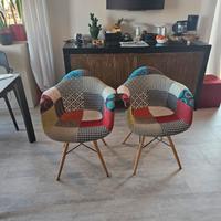 Sedie avvolgenti rivestite in tessuto Patchwork