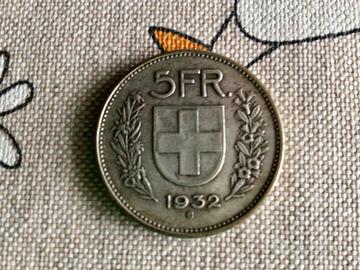 Moneta da 5 franchi svizzeri del 1932+tallero arge