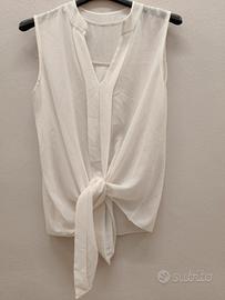 🪷 Blusa smanicata stile camicia con fiocco Tg. S 