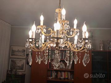 lampadario di pregio, a gocce, vintage, restaurato