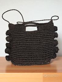 Borsa Nera in paglia Kevin Jeans Pompon