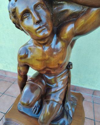 Tavolino Vintage con Scultura Atlante in Legno Mas