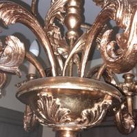 LAMPADARIO IN LEGNO DECORO FOGLIA ORO 6 LUCI