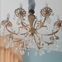 lampadario vintage in cristallo ed ottone 