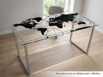 Scrivania in Vetro Temperato grafica Mappamondo