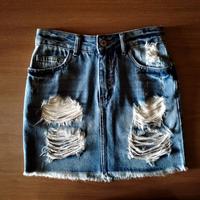 GONNA JEANS *EFFETTO VINTAGE* CON STRAPPI FRANGE