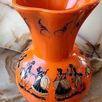 Vaso in ceramica arancione con decalcomanie '50