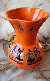 Vaso in ceramica arancione con decalcomanie '50