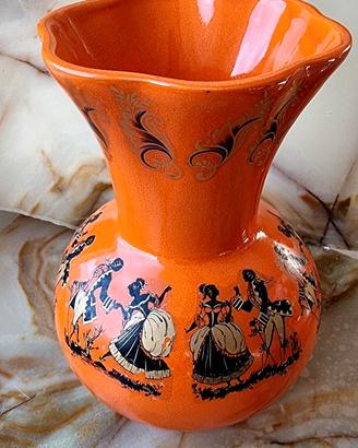 Vaso in ceramica arancione con decalcomanie '50