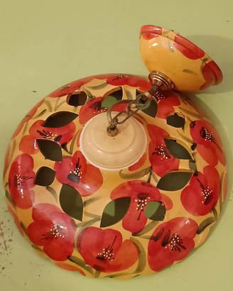 Lampadario in terracotta motivo floreale 