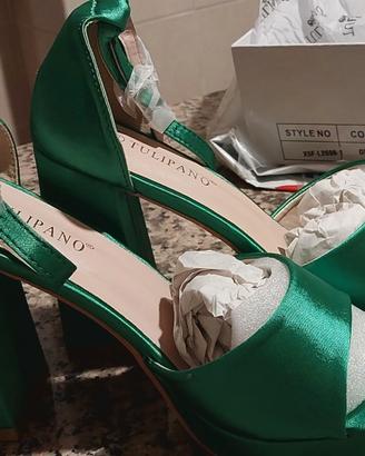 Scarpe Tulipano aperte donna tacco 11 tg 38 verde