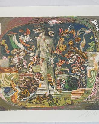 Sandro Chia litografia 70x90 oggetti che salgono