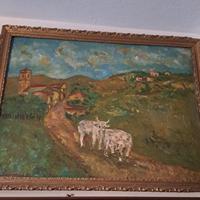 quadro anni '70, mucche al pascolo, cm 65 x 50