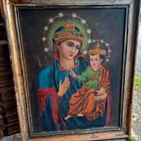 vecchia tela con  Madonna con bambino 