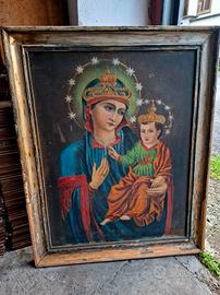 vecchia tela con  Madonna con bambino 