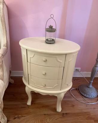 Comodino shabby chic bianco bombato con cassetto