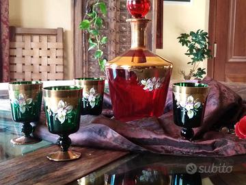 Brocca con sei bicchieri in vetro di Murano