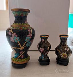 Lotto 3 vasetti vintage in stile Cloisonné