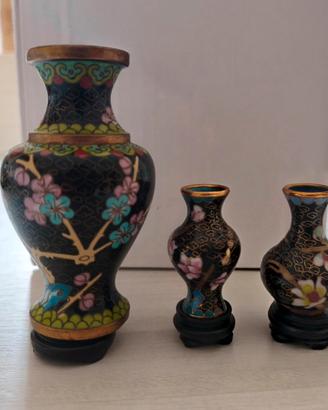 Lotto 3 vasetti vintage in stile Cloisonné