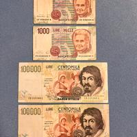 Banconote 1000 lire e 100 mila lire