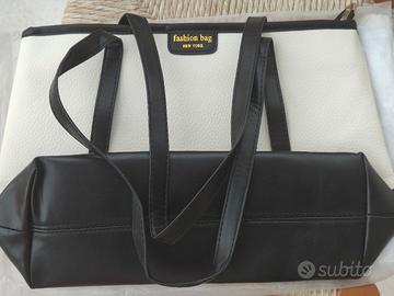 Borsa Tote da Donna Nero e Bianco in cuoio nuova 